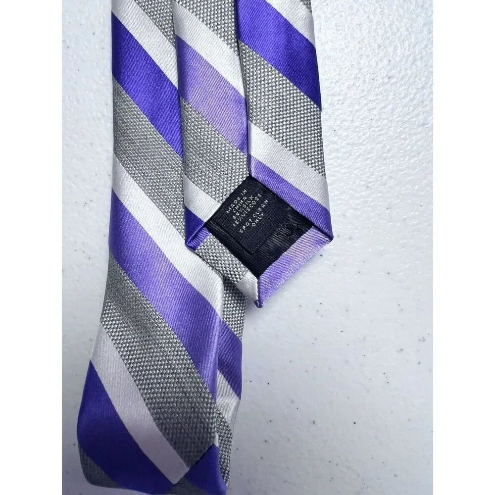 Express Grey Purple‎ Striped Silk Skinny Tie NWT